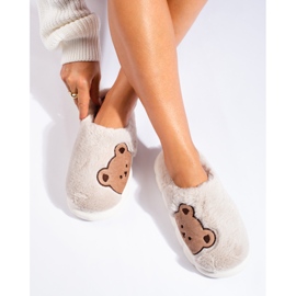 Women's beige slippers with a Shelovet teddy bear 2 Women's beige slippers with a Shelovet teddy bear 2