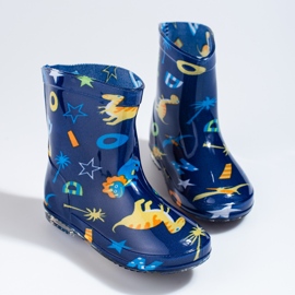 Boys navy blue Shelovet dinosaur rain boots 1