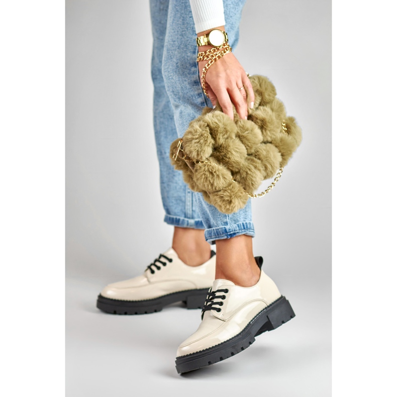 La.Fi Beige lacquered lace-up shoes 2