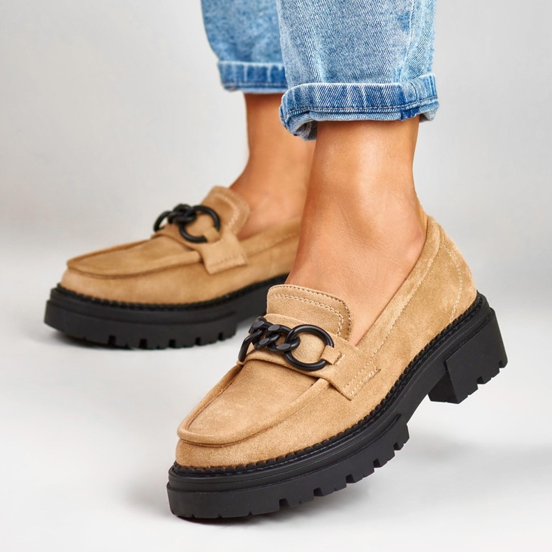 La.Fi Beige loafers on a suede platform 1