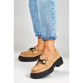 La.Fi Beige loafers on a suede platform 2