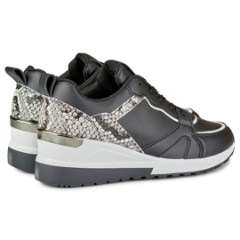 Women's black lace-up shoes with a low wedge 1
