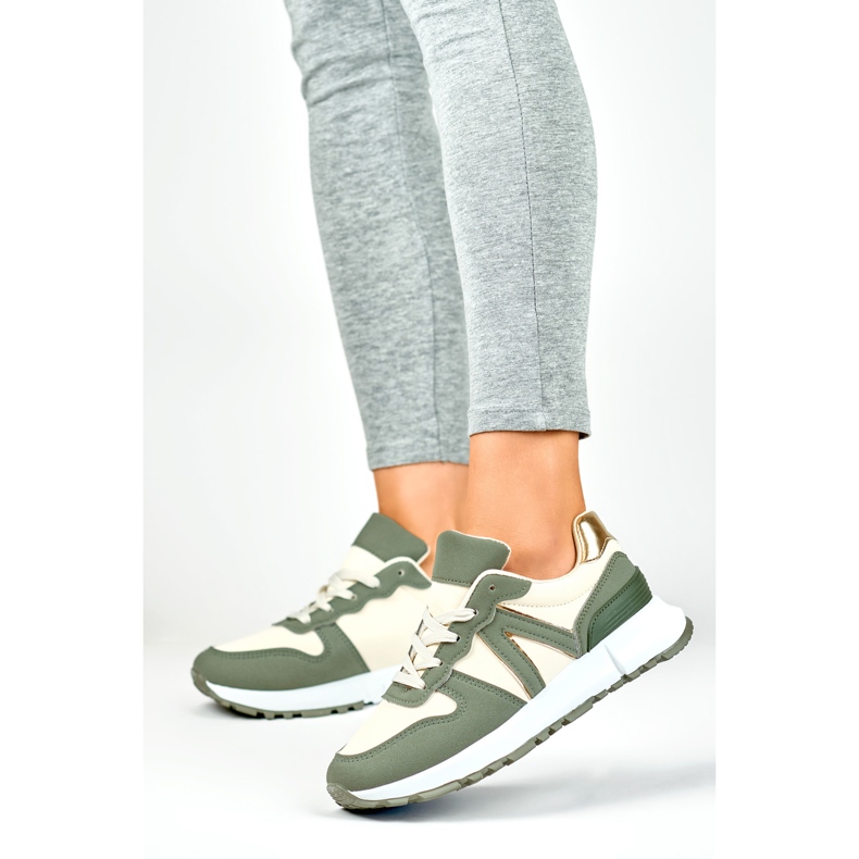 Women's green and beige sneakers 2