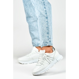 Women's white sneakers with silver trim 2