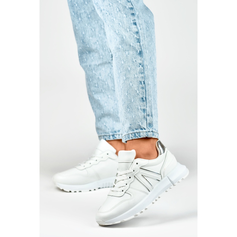 Women's white sneakers with silver trim 2