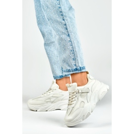 Women's beige sneakers with a thick sole black 2