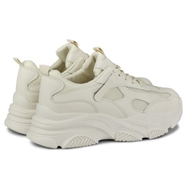 Women's beige sneakers with a thick sole black 1