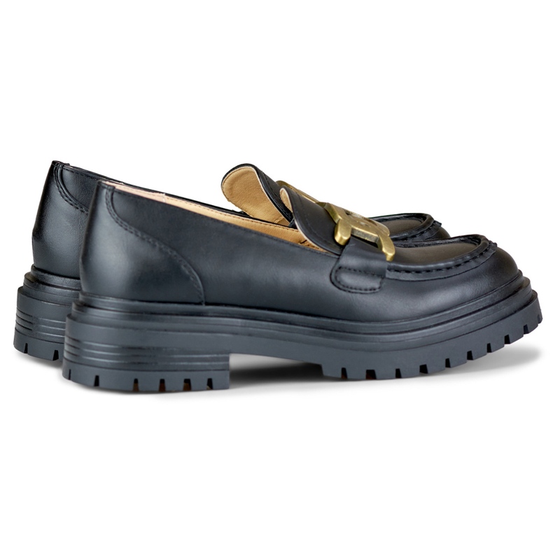 Black loafers with a gold buckle 1