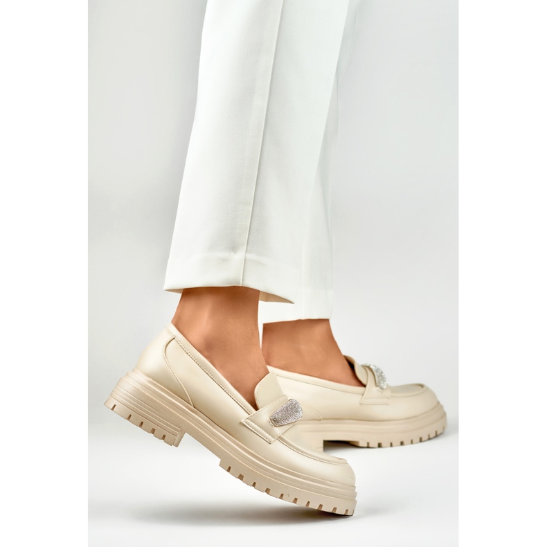 Beige brogues with zircons 1