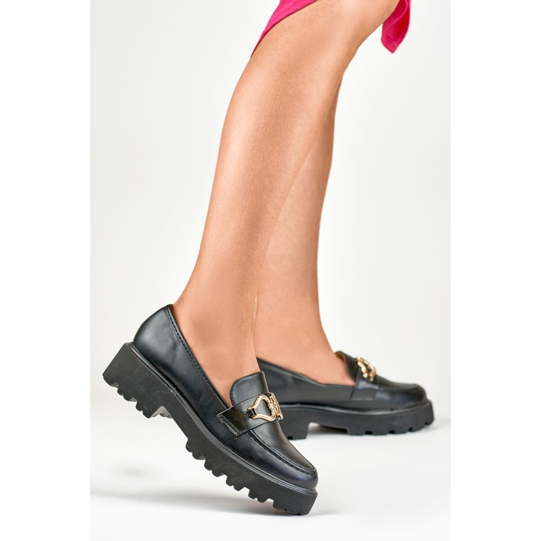 Women's black eco-leather loafers 1