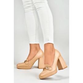 Beige loafers with a high comfortable heel 2