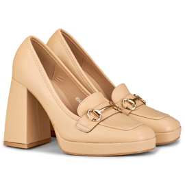 Beige loafers with a high comfortable heel 1