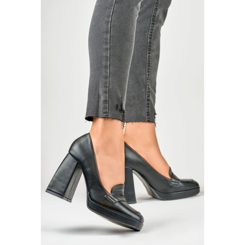 Fashionable loafers on a high, wide post black 2