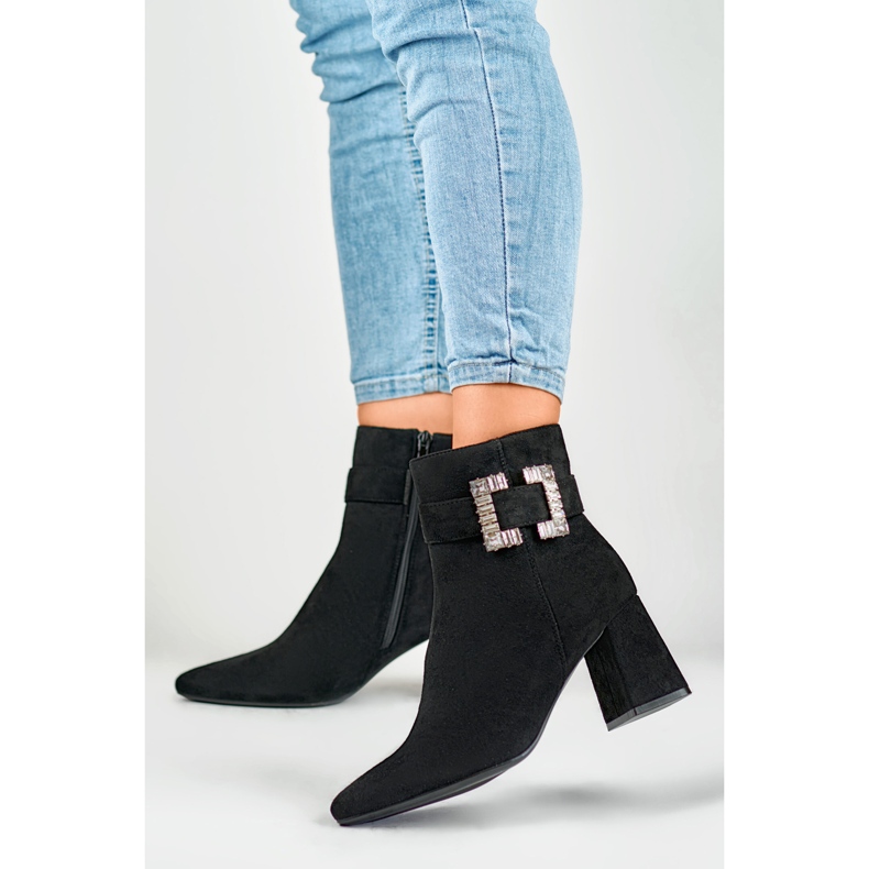 Ladies' black boots with a decorative buckle 2
