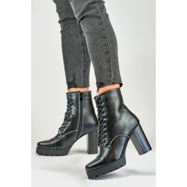 Lace-up women's boots on a high heel black 2