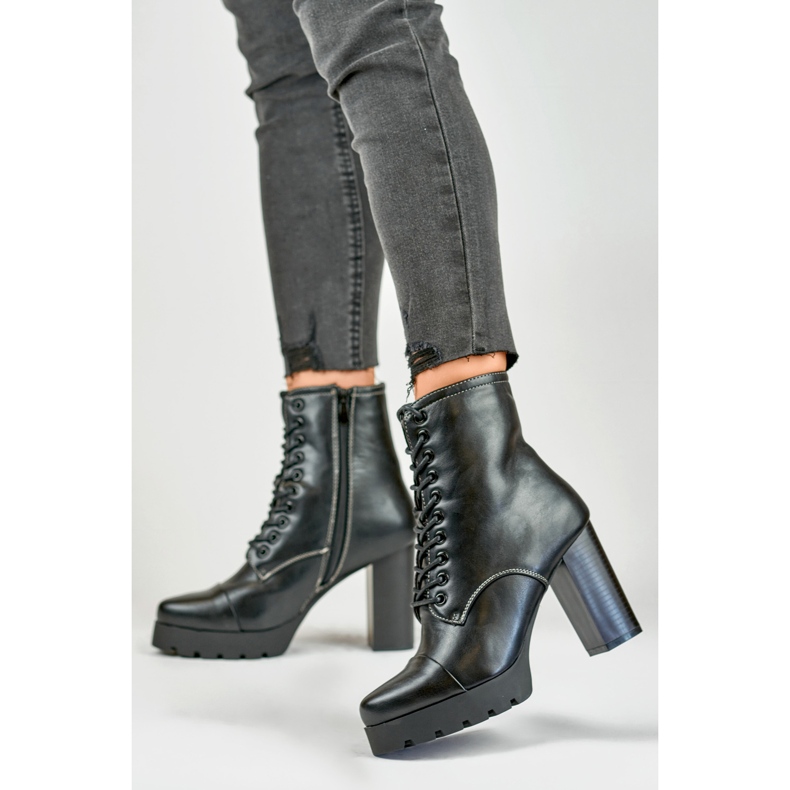 Lace-up women's boots on a high heel black 2