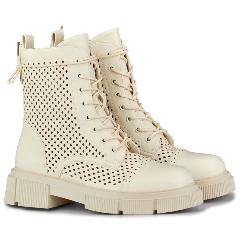 Openwork beige laced women's boots 1