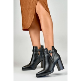 Women's cut-out black boots on a post beige 2