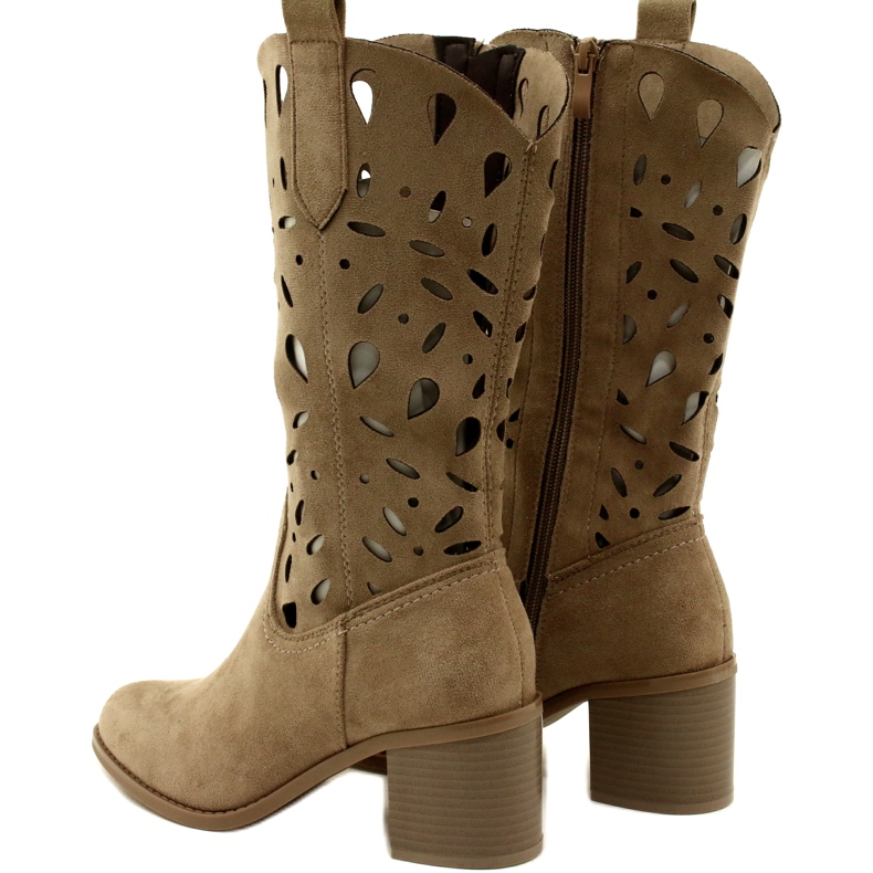 M.Daszyński Women's Openwork Suede Boots MR2337-3 Beige 4