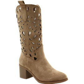 M.Daszyński Women's Openwork Suede Boots MR2337-3 Beige 1