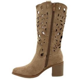 M.Daszyński Women's Openwork Suede Boots MR2337-3 Beige 2