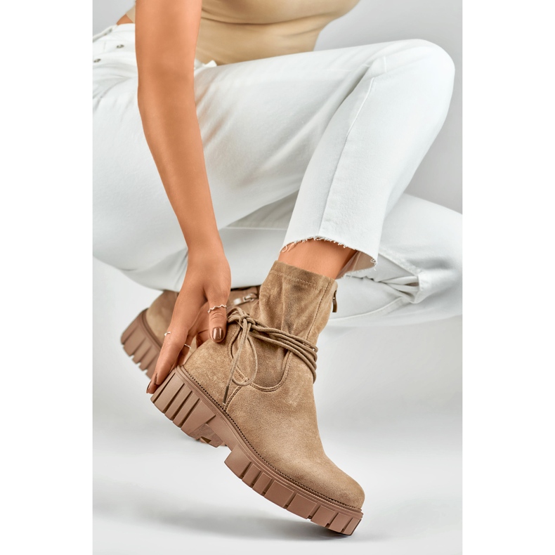 Women's dark beige boots with an elastic upper 1