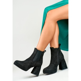 Women's suede black boots on a high heel beige 1