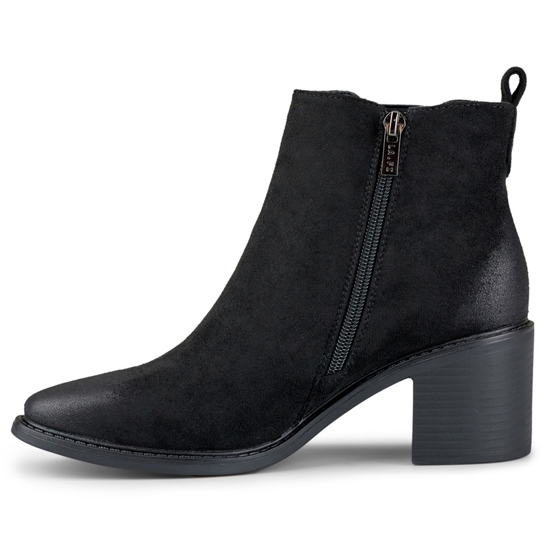 Women's black suede boots on a comfortable post 1