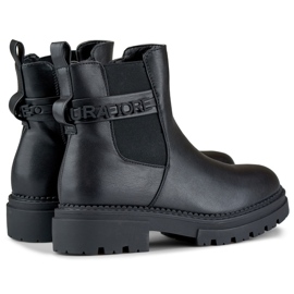 Ladies' black boots made of eco-leather with a decorative inscription 1