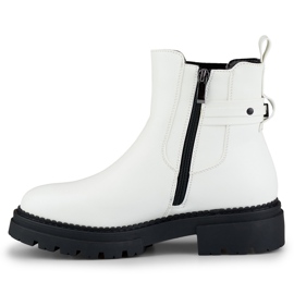 Women's white boots made of eco-leather with a decorative inscription 1