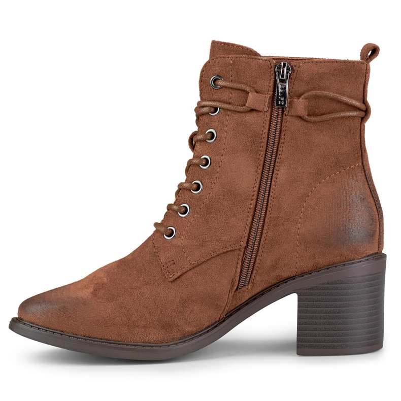 Brown lace-up low heel boots 1