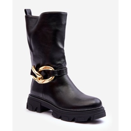 Leather Flat Heel Boots Black Diominna 1