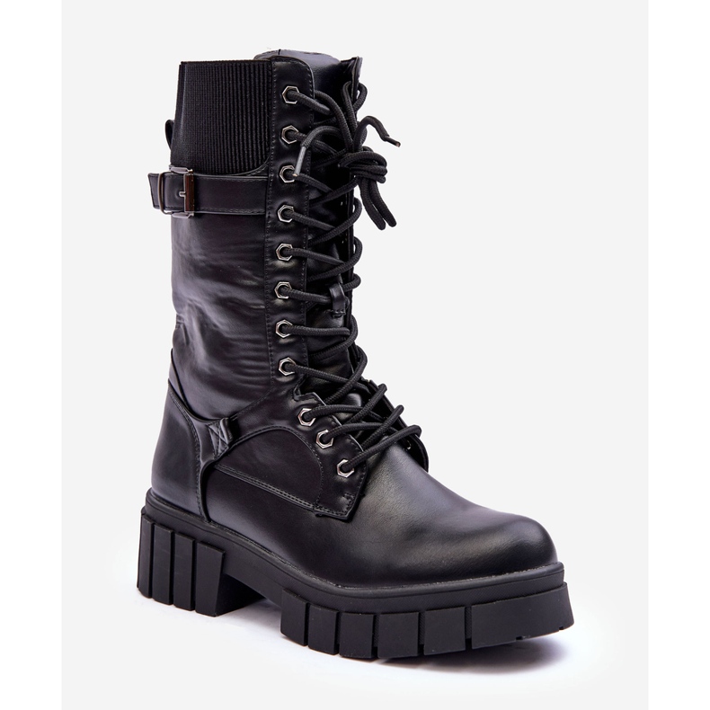 Women's Leather High Boots Workers Black Madit 1