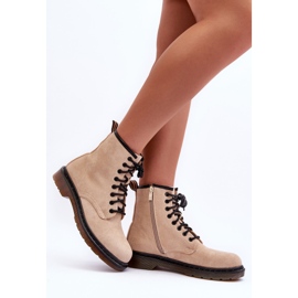 Asteoris Suede Flat Heel Worker Boots Beige 2