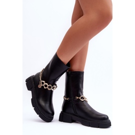 Leather High Boots With Chain Black Pugen 2