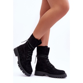 Suede Flat Heel Worker Boots Black Jence 2