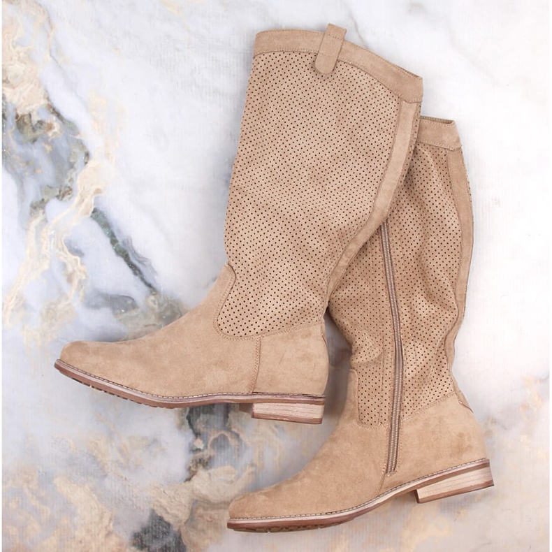 Women's beige openwork suede boots Vinceza 16456 1