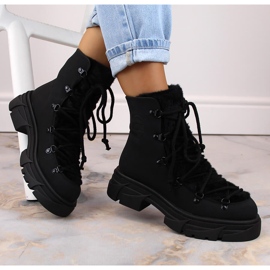 Women's boots on the platform laced with fur black Big Star MM274572 1