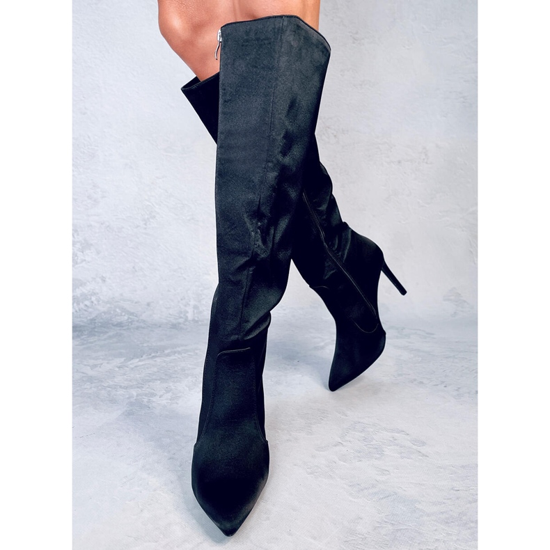 Strauss Black Satin High Heel Boots 1