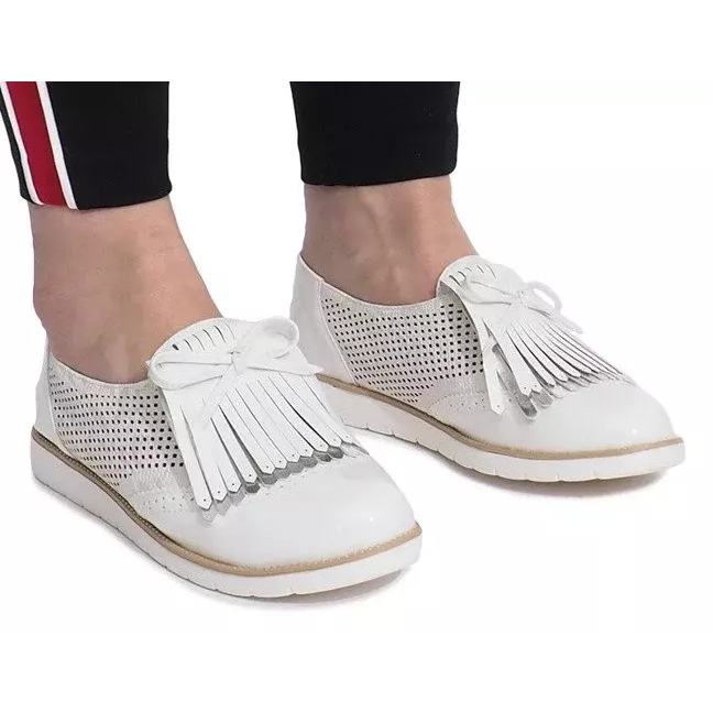 White openwork loafers with Pamole fringes 1