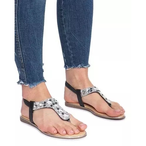 Black flat sandals with Larissa diamonds 2