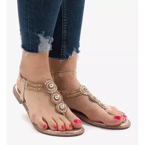 Champagne flip-flops with elastic decorated sandals ST3107Y golden 1