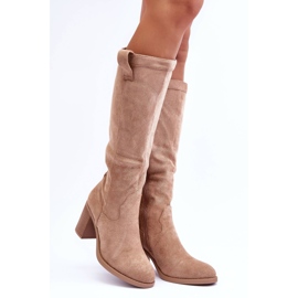 Women's Suede High Heel Boots Beige Khabira 2