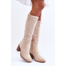 Women's Suede High Heel Boots Light Beige Khabira 1