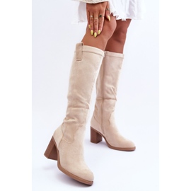 Women's Suede High Heel Boots Light Beige Khabira 2