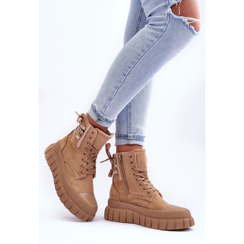 Women's Suede Platform Ankle Boots Beige Rafter 2