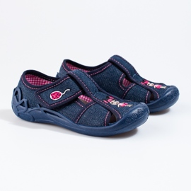 Shelovet navy blue velcro slippers for girls 1