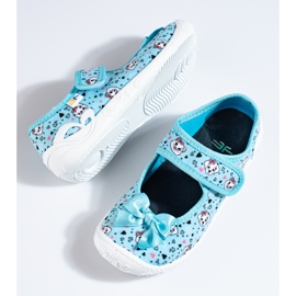 Blue slippers for girl with Shelovet dogs multicolored 1 Blue slippers for girl with Shelovet dogs multicolored 1