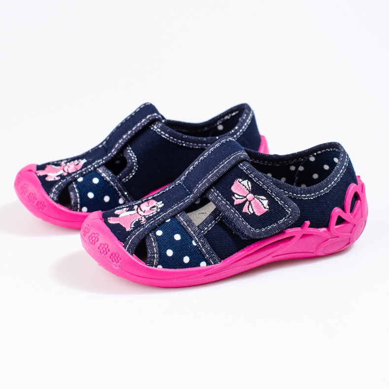 Navy blue and pink slippers for girls from Shelovet 1