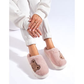 Women's slippers with a teddy bear light pink Shelovet 1
